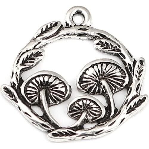 DoreenBeads Charms Metal Mushroom Pendants Antqiue Silver Color Necklace Earrings Charms DIY Making Jewelry Gift 20mm/25mm,10PCs