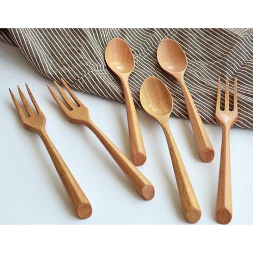 19*3.8cm/19*2.5cm Portable Eco-friendly Wooden Dinnerware Teaspoon Fork Soup Spoon Catering Cutler Kitchen Cooking Tools SN2093