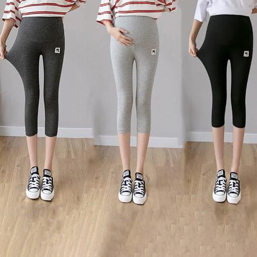 Casual Leggings For Pregnant Women Elastic High Waist Solid Pants Pregnancy Sports Clothes Maternity Fitness Cropped Trousers
