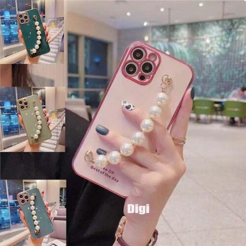 Luxury Pearl Bracelet Chain Case for Samsung Galaxy S9 Plus S10 Lite S20 FE S21 Ultra F62 M62 A90 5G Silicone Cover Fundas Shell