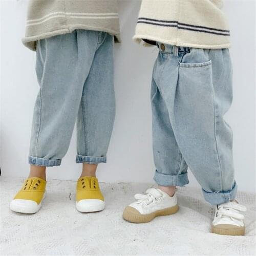 Korean Kids Loose Jeans Pants 18M-7Y Children Girls Boys Elastic Waist Denim Pants Baby Cotton Jeans Trousers 2019 Spring Fall