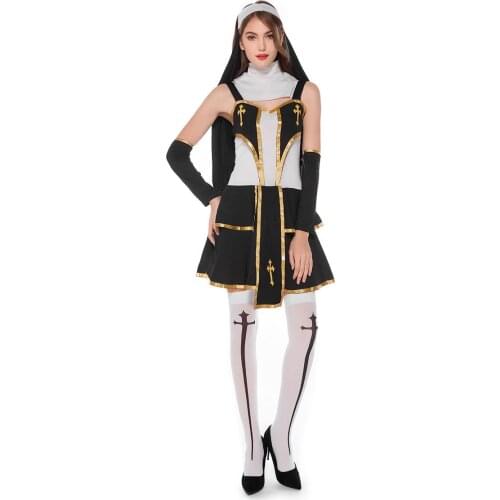 Umorden Womens Sexy Flirty Nun Costume with Stockings Halloween Purim Carnival Party Costumes Fancy Dress