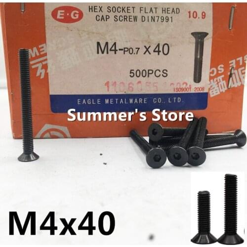 50pcs/lot DIN7991 M4*40mm Alloy Steel Screw Hex Socket Flat Head Cap Screw M4*40mm countersunk head black screw bolt Grade 10.9