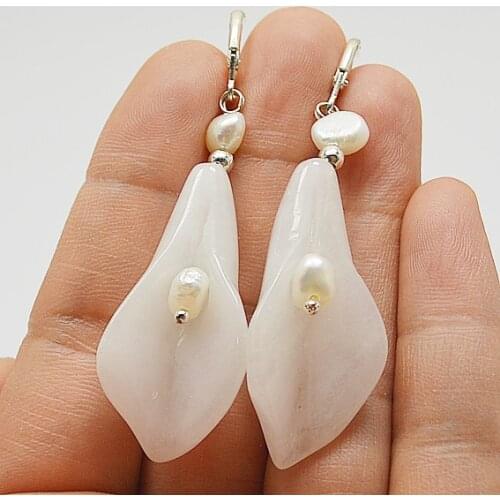 Newest Real Pearl Pink Quartz Jewellery,Freshwater Pearl Pea Pot Princess Rose Quartzes Silvers Dangle Earring For Women Gift