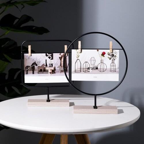Iron pastoral simple photo frame table decoration wooden base 6-inch couple photos European aluminum alloy creative diy handmade
