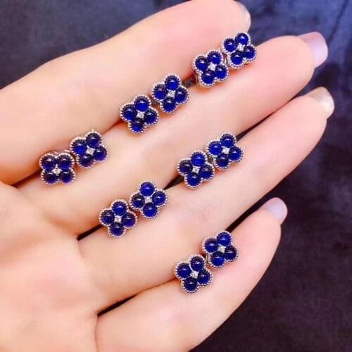 Natural Stone Sapphire Earrings For Women Pure 925 Sterling Silver Classic Women Earrings