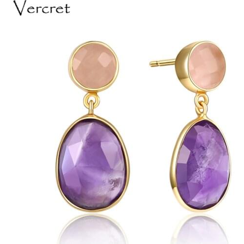 Vercret amethyst fine earrings 925 sterling silver natural gemstones amethyst earrings jewelry for women
