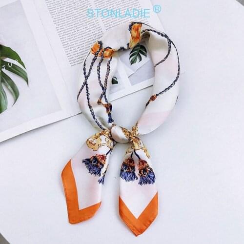 70X70CM Euro Clean Printing Chain Small Square Shawl Towel Female Satin Womens Silk Neck Scarf Spring Literary Big Handkerchief