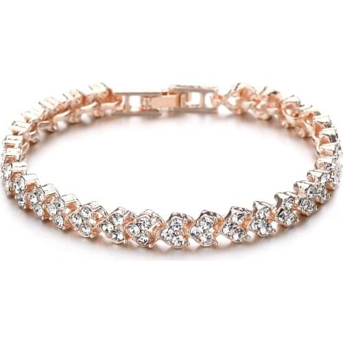 Lesville Fashion Heart Crystal Bracelets for Women Luxurious Rose Gold Color Bracelets & Bangles Bridal Wedding Jewelry Gift