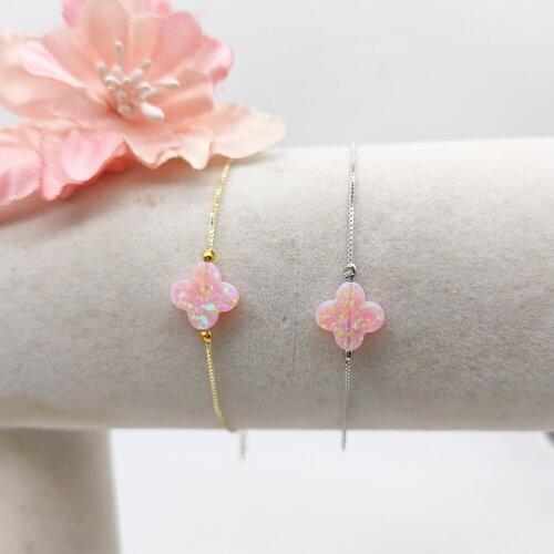 1pc/lot)Free shipping 10mm op08 Pink Synthetic Clover/flower Opal bracelet Flower Fire Opal for Jewelry with 925 silver