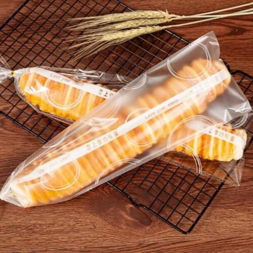 100pcs Long Bread Bag Pastry Baked Food Packaging Bag Frosted Transparent Biscuit Cookies Gift Bag