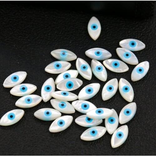 2pcs Natural White Shell Evil Eye Beads Horse Blue Turkish Devil Eyes MOP Earring Necklace Bracelet Making DIY Jewelry Accessory