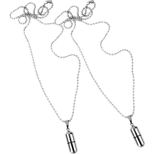 2 PCS Silver Color Cross Crucifix Print Pill Vial Screw Cap Pendant NECKLACE Chain Xmas