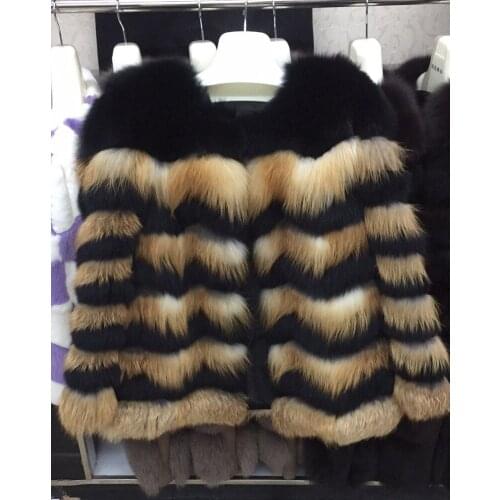 2019 new fox fur coat red fox silver blue fox striped full leather jacket winter warm womens fashion show models