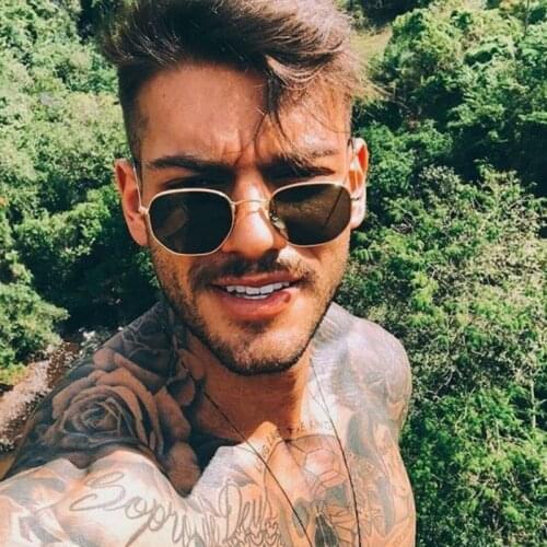 2020 Square Sunglases Men Hexagon Sun glasses Mannen Women Metal Frame Fishing Glasses Gold gray Eyewear lentes de sol hombre