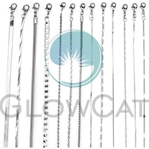 2X Silver Color Chains Necklace Rolo Link Box Snake Rope Curb Chain 18/20" Hip Hop Fashion Iron Copper Jewelry