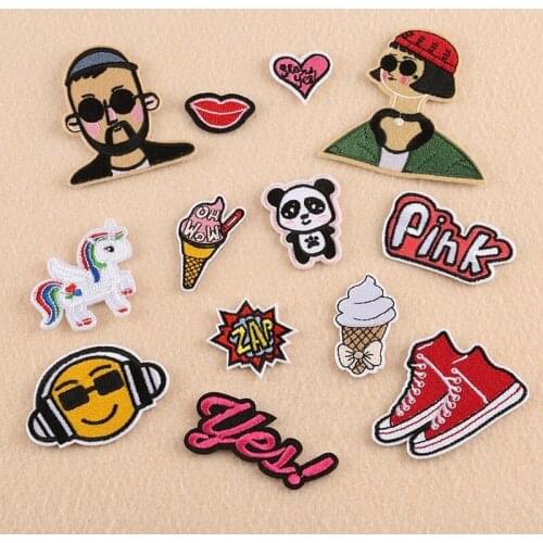 50pcs/lot Embroidery Patches Letters Clothing Decoration Accessories Diy Iron Heat Transfer Applique Heart Character Shoe Panda