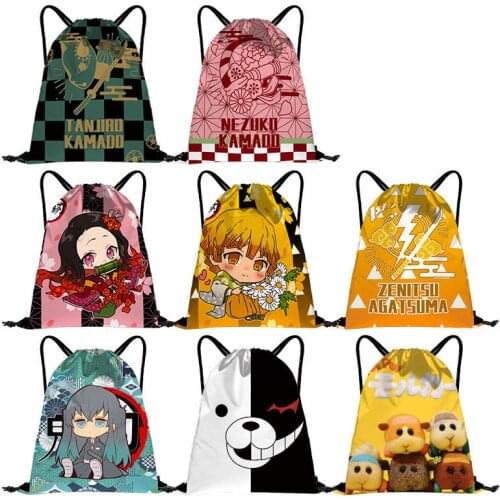 Anime Cartoon Demon Slayer Kamado Tanjirou Kamado Nezuko Rem Stundent Backpack Sport Drawstring Storage Bag Portable Travel New