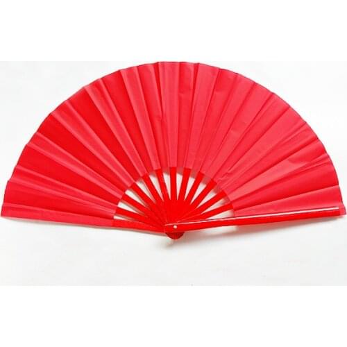 Large Size 37cm Chinese Tai Chi Martial Arts Kung Fu Bamboo Fan all Red Right Hand