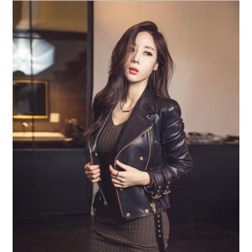 Free shipping,2018 women fashion genuine leather jackets.plus size sheepskin jacket,soft street jacket.biker coat,black