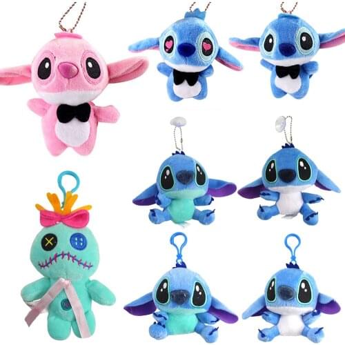 10cm 8 Styles Lilo and Stitch White or Blue Belly Scrump Plush Peluche Soft Stuffed Cartoon Toys Dolls Hook or Sucker Keychain