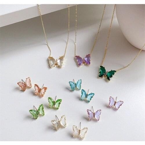 DoreenBeads Fashion Crystal Choker Necklace For Women Jewelry Gold Color Link Chain Light Pink Butterfly Animal Gift,1 PC