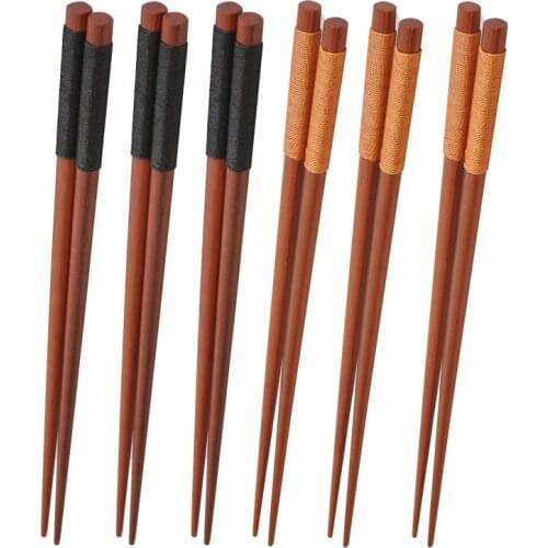 6 Pairs Wood Chopsticks, Reusable Chinese Korean Japanese Chop Sticks Dishwasher Safe, Non-Slip