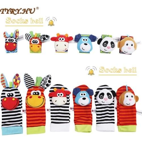Infant Baby Kids Socks Rattle Toys Wrist Rattle Cute Cartoon Print Socks Wrist Strap with Rattle Baby Rattle Toys Foot Socks