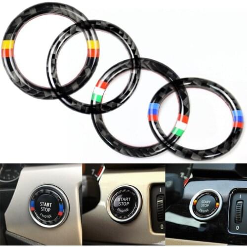 For BMW 3 Series E90 E92 E93 2009-2012 Carbon Fiber Car Interior Ignition Device Engine Start Stop Button Circle Ring Stickers