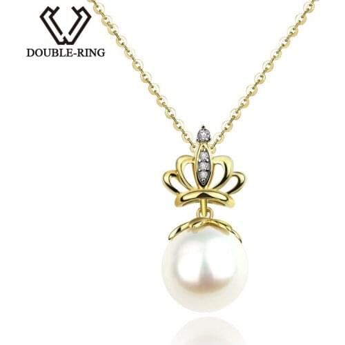 DOUBLE-R Natural Crown Pearl Necklace silver 925 jewelry Pearl Pendant Necklace fine jewelry for women Female Gift