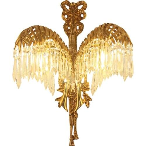 European Luxury Crystal Wall Light W38cm H50cm Copper Sconce Lamp Bronze Wall Bracket Light for bedroom living Room Wall Bracket