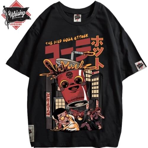 Japanese Harajuku Cartoon Cola Demonization Men Hip Hop T Shirt Monster T-Shirt Streetwear Summer Tops Tees Cotton Tshirt HipHop