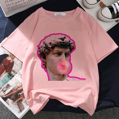 Michelangelo David Graphic Print T-shirt Women Harajuku Aesthetic Pink Top Tshirt 2021 New Summer Fashion Y2k Female T Shirt Tee