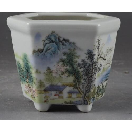 Chinese old porcelain Landscape pattern of the Republic of China of Pastel Porcelain flower pots 009