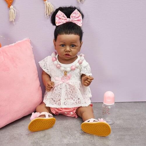 Hoomai Black skin Reborn Baby Doll with Pearl necklace Silicone Soft Body Fashion Boneca Reborn For Kids Christmas Gift