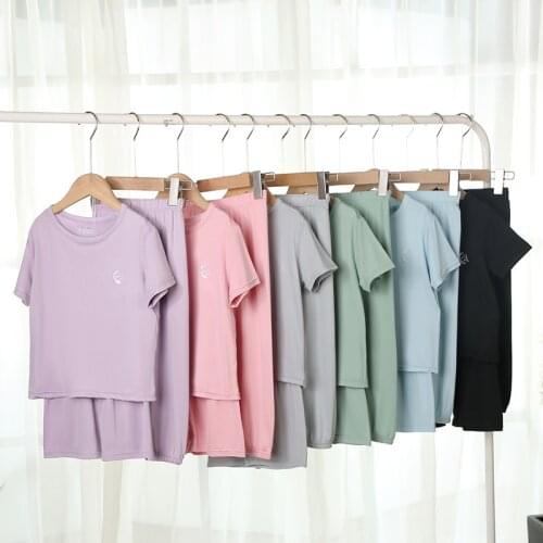 Summer Childrens Ice Silk Short Sleeve Three-Piece Suit Boys and Girls Solid Color Anti Mosquito Pants Casual T-shirt Pajamas