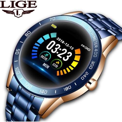 LIGE Smart Watch Men IP67 Waterproof Fitness Tracker Blood Pressure Heart Rate Pedometer For Android iOS Sports Smartwatch +Box