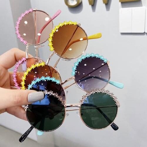 Fashion Oulylan Round kids sunglasses Flower Baby Children Shades Sun Glasses Girls Cute Half Frame Metal Eywear UV400