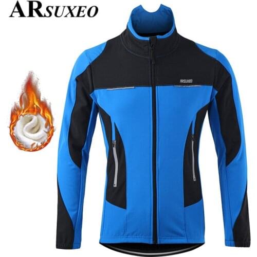 ARSUXEO Mens Winter Warm Up Thermal Fleece Cycling Jacket Bicycle MTB Road Bike Clothing Windproof Water Repellent Long jacket