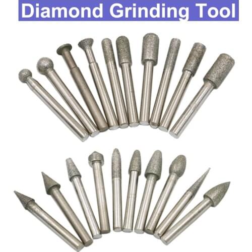 20pcs 6mm Shank Diamond Grinding Burr Drill Bits Sets For Dremel Rotary Tools Points Polishing Abrasive Electric Grinder Milling