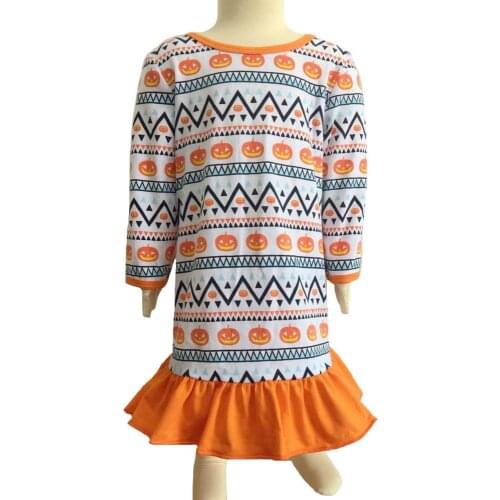 Girls Halloween orange Pumpkin Night Gown Doll Night Gown Dress Matching Doll and Me Set Doll Pajamas Girls Christmas Dress