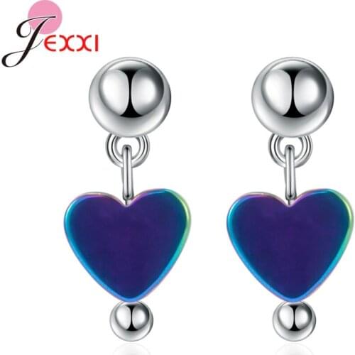 New Fashion Heart Shaped Pendant Earrings For Women Girls High Quality 925 Sterling Silver Colorful Stone Earring Wholesale