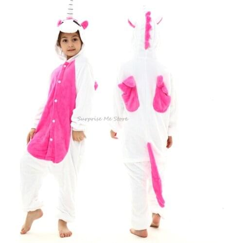 4 to 12 Yrs Kids Cartoon Unicorn Pajamas Girls Boys Winter Warm Flannel Kigurumi Pyjamas Teens Sleepwear Jumpsuits for Children