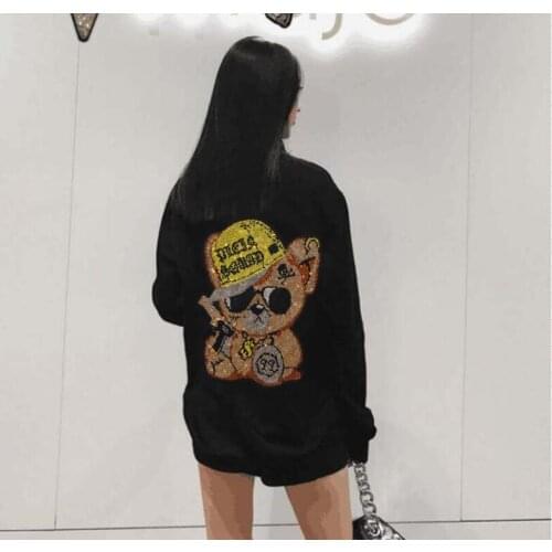 Drop shipping Autumn and winter long sleeve hoodies Diamond stone fashion loose pattern round neck top clothes for young girls