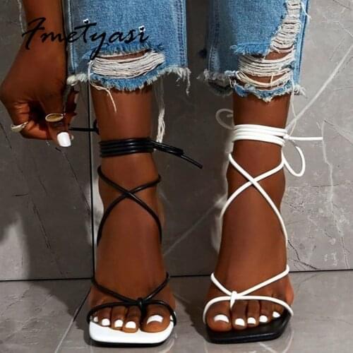 Sandals for Women White Black Super High Heels Big Size Peep Toe Cross-tied Pumps Ankle Strap Summer New 2021 Light Weight