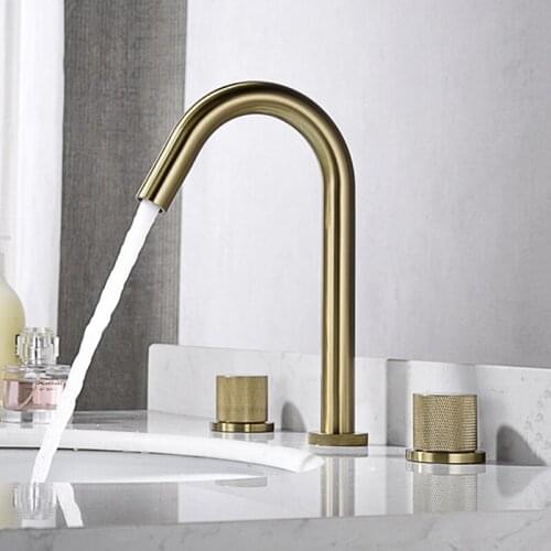 Basin Mixer Faucets Brushed Gold Brass Bathroom Sink Faucet Double Handle 3 Hole Black Bathbasin Counter Mixer Taps