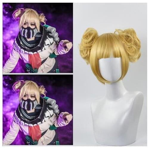 My Boku No Hero Academia Akademia Himiko Toga Short Light Blonde Ponytails Heat Resistant Hair Cosplay Costume Headwear
