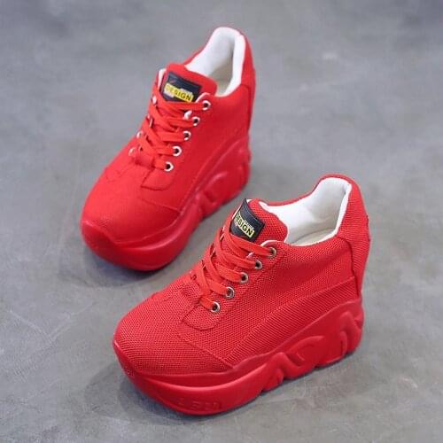 Breathable Air Mesh Chunky Sneakers Women 2021 Spring Summer Knitted Height Increasing Shoes Woman White Casual Footwear