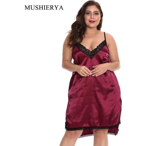 MUSHIERYA Plus Size Women Lingerie 3 Colors Sexy Satin Babydoll Mujer Erotic Deep V Lace Costumes Underwear Sexy Ladies Nighties