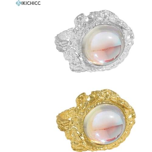 KIKICHICC 925 Sterling Silver Clear Lighter Pink Crystal Moonstone Irregular Geometric Resizable Rings Women Fine Jewelry